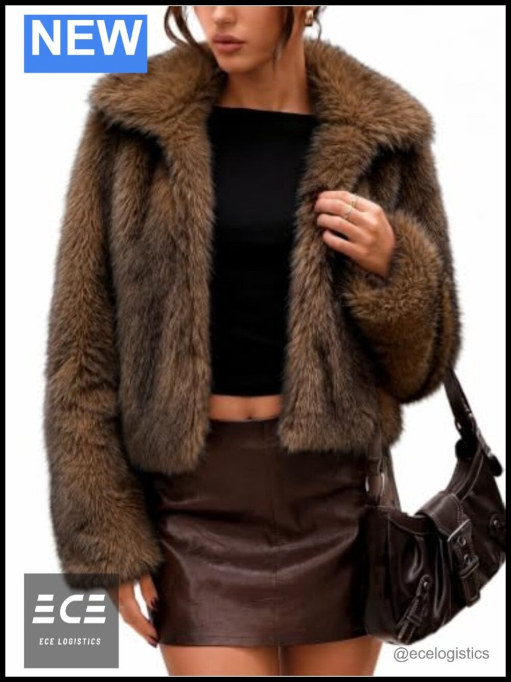 LOMON Faux Fur Coat Cropped Fluffy Jacket Two-Tone